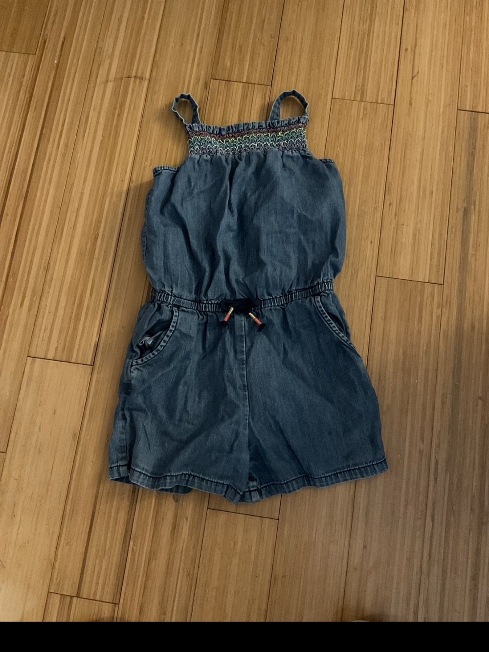 Cat & Jack girls Denim w/rainbow Romper M 7/8 casual sleeveless